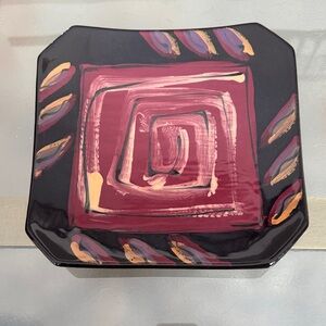 Karen Howell Abstract Black and Plum Square Plate